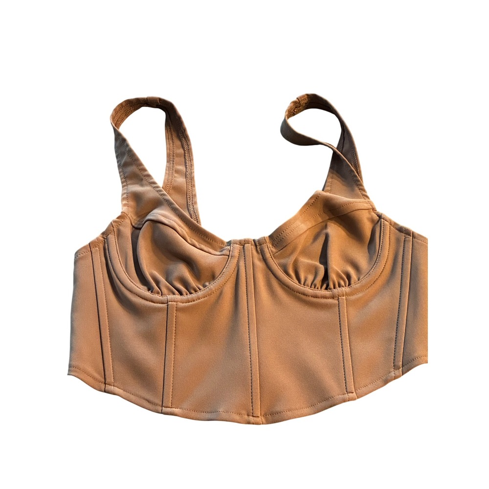 Tic Toc Tan Corset Style Crop Top Underwire Bustier Tan Brown Small